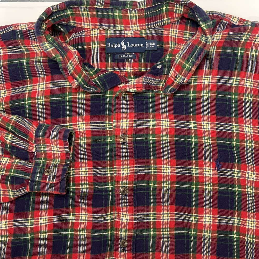 Ralph‎ Lauren Classic Fit Plaid Flannel Sz 4XB Big Shirt Long Sleeve Multicolor